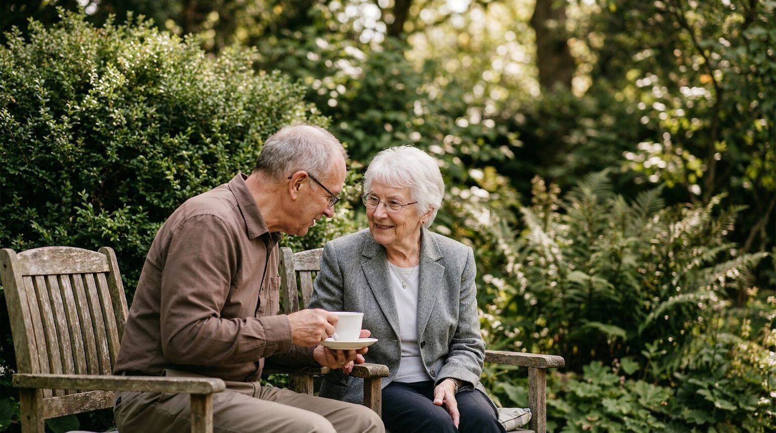 Personne retraitée assise sur un banc
